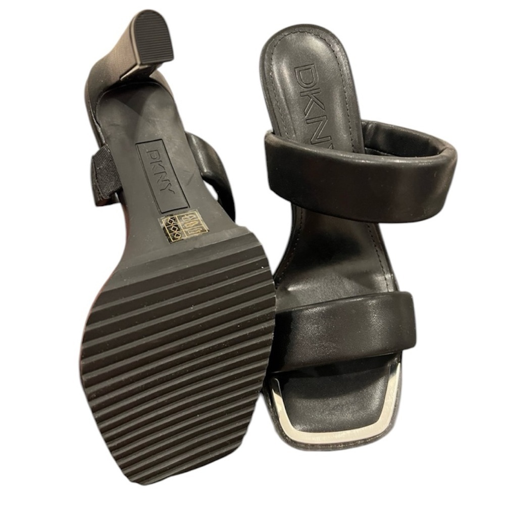 DKNY Ralia Black Puff Strap Metal Detail Square Toe Sandal Platform Heels - Picture 4 of 4